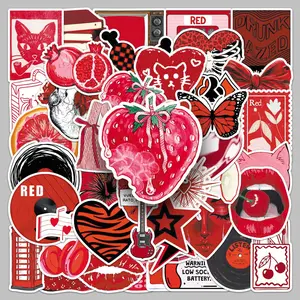 50 Y2K Red Graffiti Stickers, Suitable for Scrapbooks, Diaries, Laptops, Water Bottles, Cars, and Other Faith-based Designs—gifts with Positive Messages.