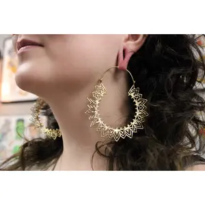Andi-Gold Brass Ear Weights for Stretched Ears, Handmade Tribal Mandala Art Indian-Style Gauges, Style #6, Ideal for Tribal Jewelry Enthusiasts
