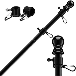 Black Flag Pole for House - 5FT Tangle Flagpole Kit for American Flag - 3x5/4x6 Flags Heavy Garden flagpole-Professional Metal Flag Pole for House Truck Garden Yard Residential or Commercial