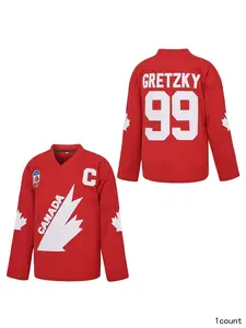 Men's Gretzky #99 Fitted Drop Shoulder Labatt Team Canada Cup Ice Hockey Jersey, Embroidered All Seasons Sports Top, 90s-Themed Party Clothing
