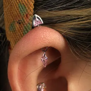 KUTLAN 16G Titanium Stud Cat Ear & Fang Inspired Triangle Flat Back Dainty Helix Daith Piercing Jewelry with Cubic Zirconia Diamond Cutz Grillz