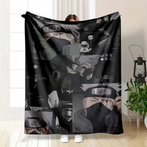 Kakashi Hatake Naruto Series Flannel Blanket Dark Aesthetic Character Graphic and Manga Panel Print Soft Warm Cozy Lightweight Throw Ideal for Sofa Bedroom Office Travel Gift Decor Use