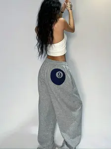 Women's Fall Winter Wide Leg Pants, Fashionable Loose Fit Casual Trousers, Drawstring Waist Pockets Design, H-Type Silhouette Sweatpants