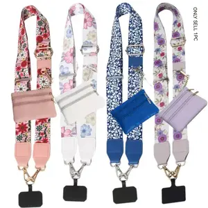 Classic floral pattern simple shoulder bag phone strap with wallet, phone strap with wallet, shoulder bag phone strap with zipper pouch, adjustable phone strap, Halloween gift, Mother's Day gift, birthday gift, adjustable phone lanyard