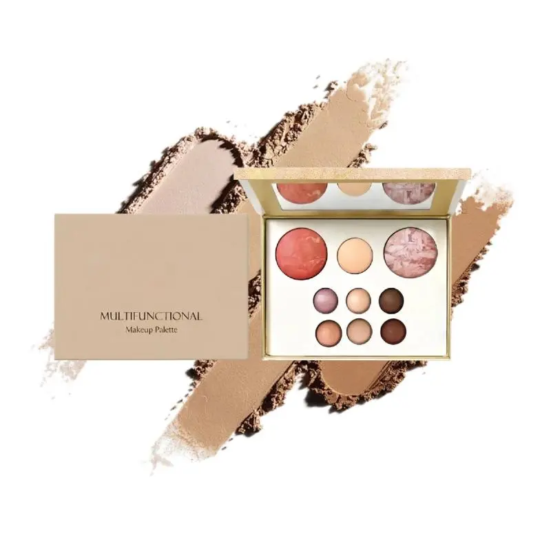 Cruelty-Free All-in-1 Full-Face Makeup Palette Multi-Pack - 6-Shade Eyeshadow (Lid, Metallic), Marbled Blush, Shimmer Highlighter, Matte Copper-Bronze, French Contour, Compact Kit with Mirror, Brush for Blendable Daily Travel Makeup Routine & Instant Glam