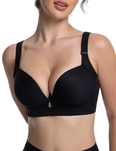 FallSweet Wireless Add 2 Cups Padded Plunge Push Up Bras Back Smoothing Brasieres