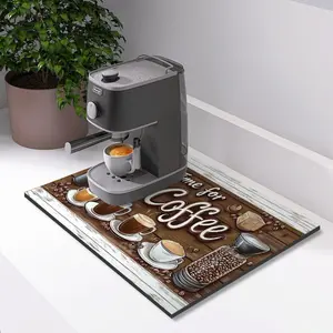 Coffee Pattern Desktop Decorative Mat, Non-slip Water Absorbent Coffee Machine Mat, Household Decorative Carpet for Kitchen Dining Room, Coasters, Coffee Table Mat