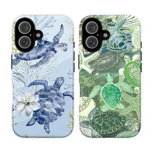 Watercolor Sea Turtle Phone Case for iPhone 17 16 15 14 13 12 11 Pro Max Plus, Coastal Ocean Aesthetic Protective Cover, Blue Marine Life Beach Summer Case Gift for Her