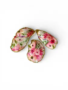 Handcrafted Pink Floral Oyster Shell Jewelry Dish