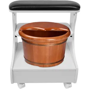 Foot Bath Stool, Foot Rest Pedicure Manicure Funiture, Footbath Stool with 4 Universal Wheels with Brakes, Foot Bath Spa Cart Nail Foot Rest Stand Foot Massage Station Footrest Salon Supplies (Black)