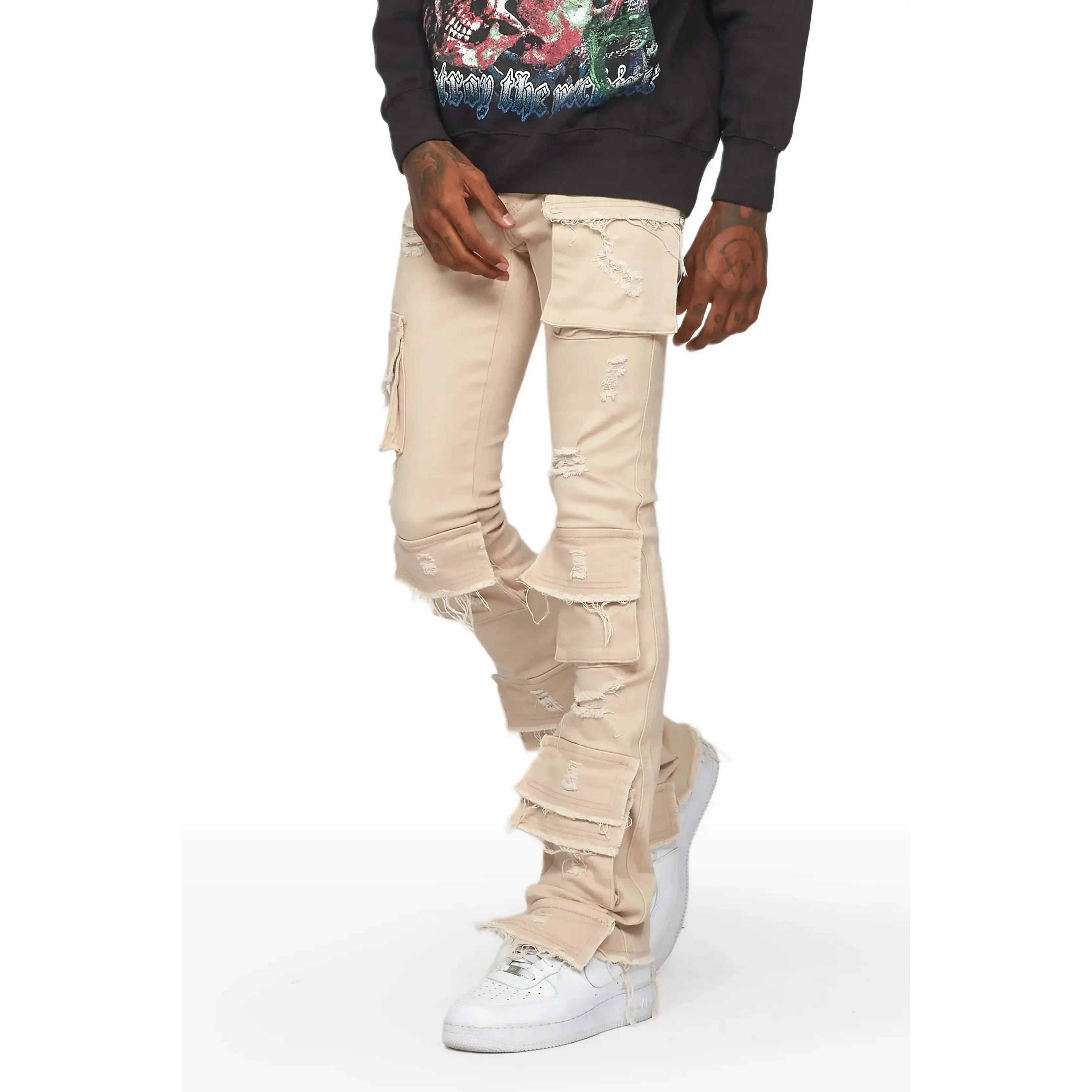Zander Beige Stacked Flare Cargo Jean Zander Beige Stacked Flare Cargo Jean