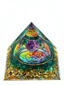 Orgone Pyramid Natural Amethyst Sphere, 7 Chakra Mandala Orgonite, Energy Generator, Emf Protection, Reiki Healing, Home Decor, Crystal Decor, Orgonite Pyramids