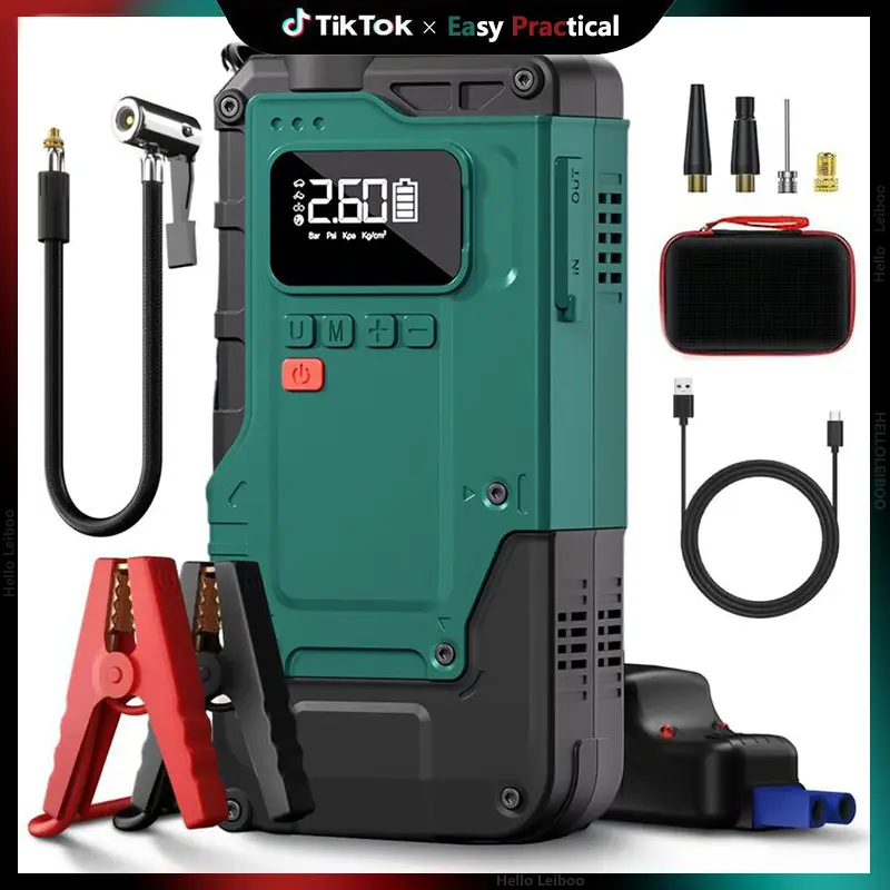 【DealsForYouDays】Portable Car Jump Starter with Air Compressor, Emergency Starter, 3000A Car Battery Jump Starter (9.0 Gas/6.5L Diesel) with 150PSI Digital Tire Inflator Repair Tool Kit Vehicle - Car Emergency Kits!