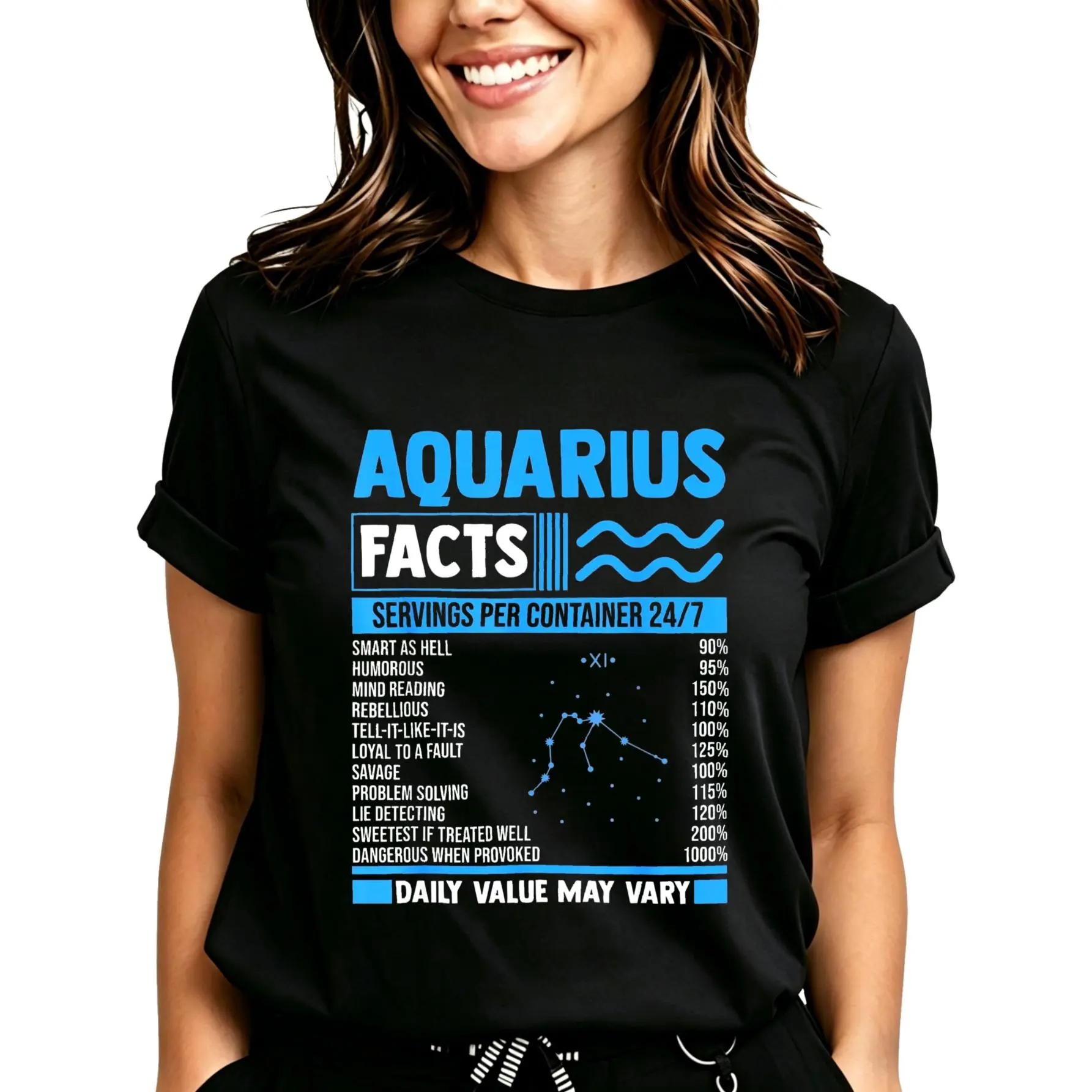 Aquarius Facts Serving Per Container 24 7 T-Shirt for Women Men Cotton Clothing Crewneck Fit