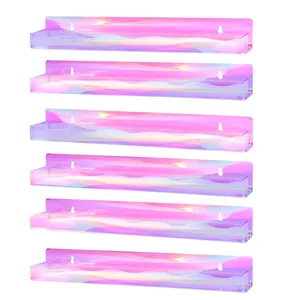 6 Packs Iridescent Nail Polish Wall Mounted Organizer, 15" Rainbow Floating Shelves, Acrylic Nail Polish Wall Rack for Paint, Tattoo Ink, Essential Oils, Makeup Storage Display Stand