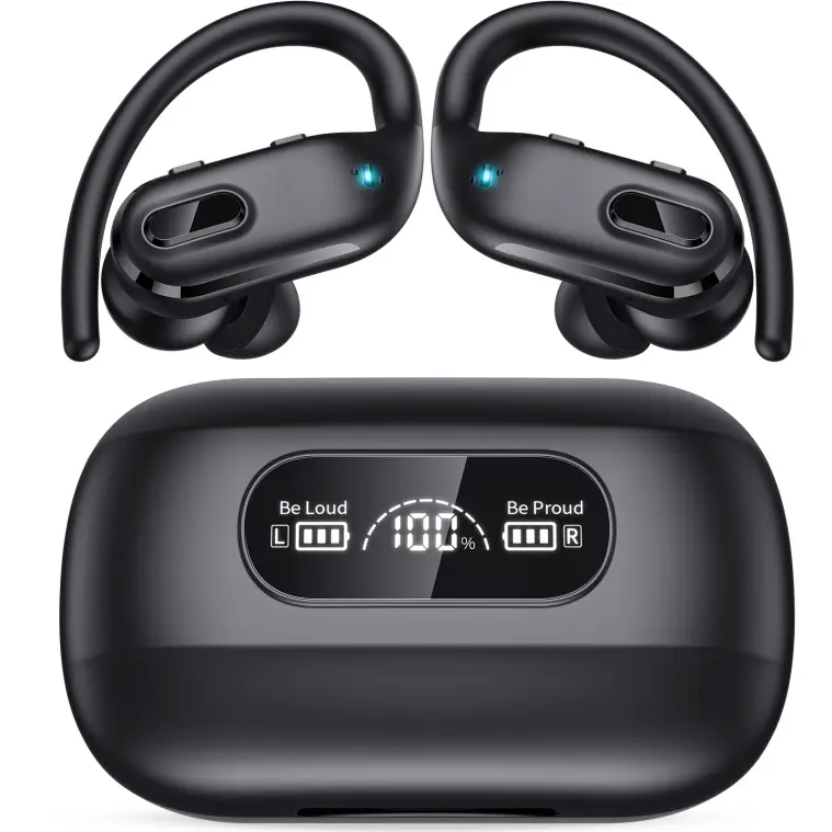 kk  Wireless Earbuds V5.3 Headphones 60Hrs Playback Ear Buds With Wireless Charging Case & Dual Power Display Stereo Bass Earphones With Earhooks For Sports/Workout/Running  kt.