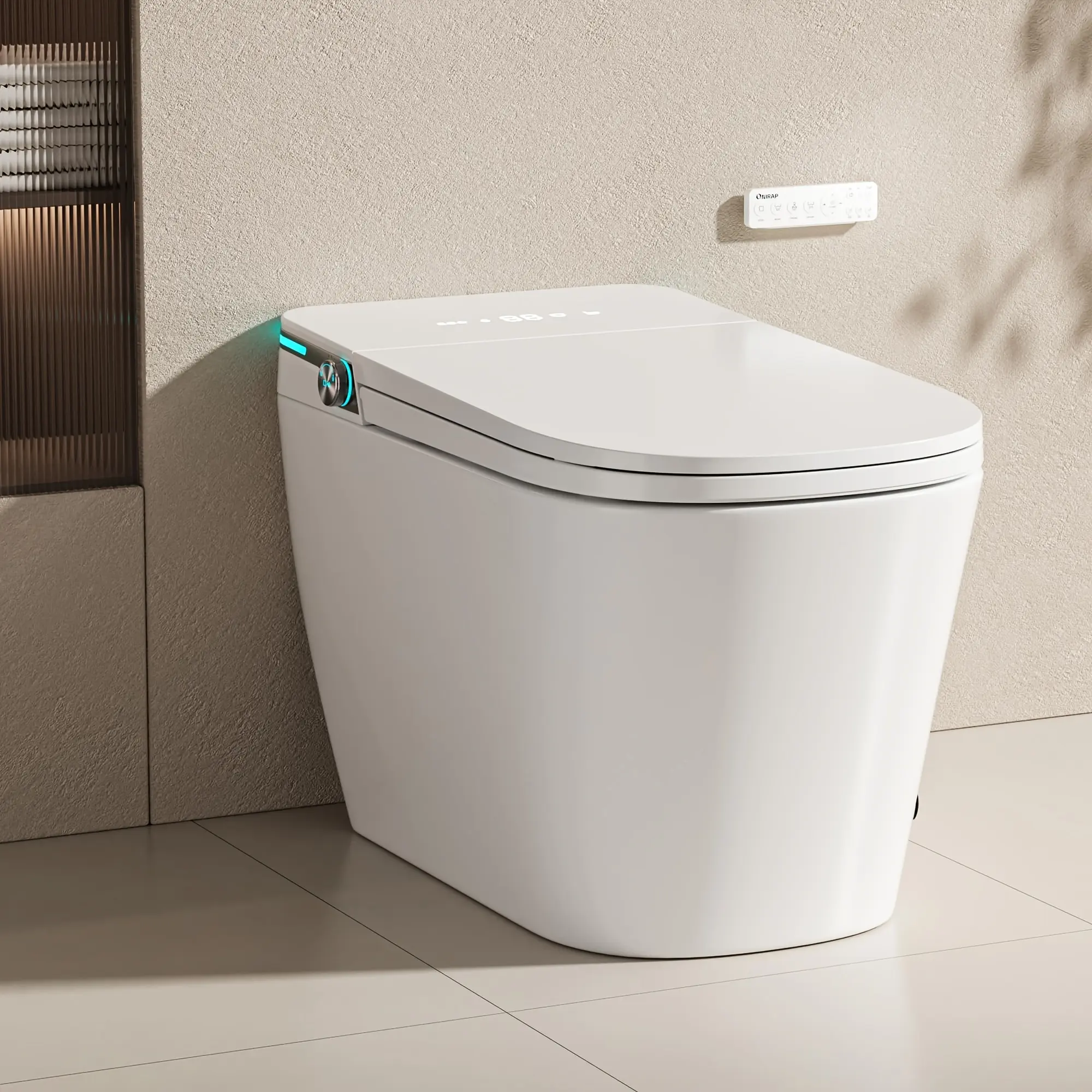 1-Piece Smart Toilet - Home Improvement Bathroom Fixture with Warm Water Wash, Drying Function, Heated Seat, Automatic Flushing, Soft-Close Lid, Ft-Operated Start, Self-Cleaning Nozzle, and Temperature Control