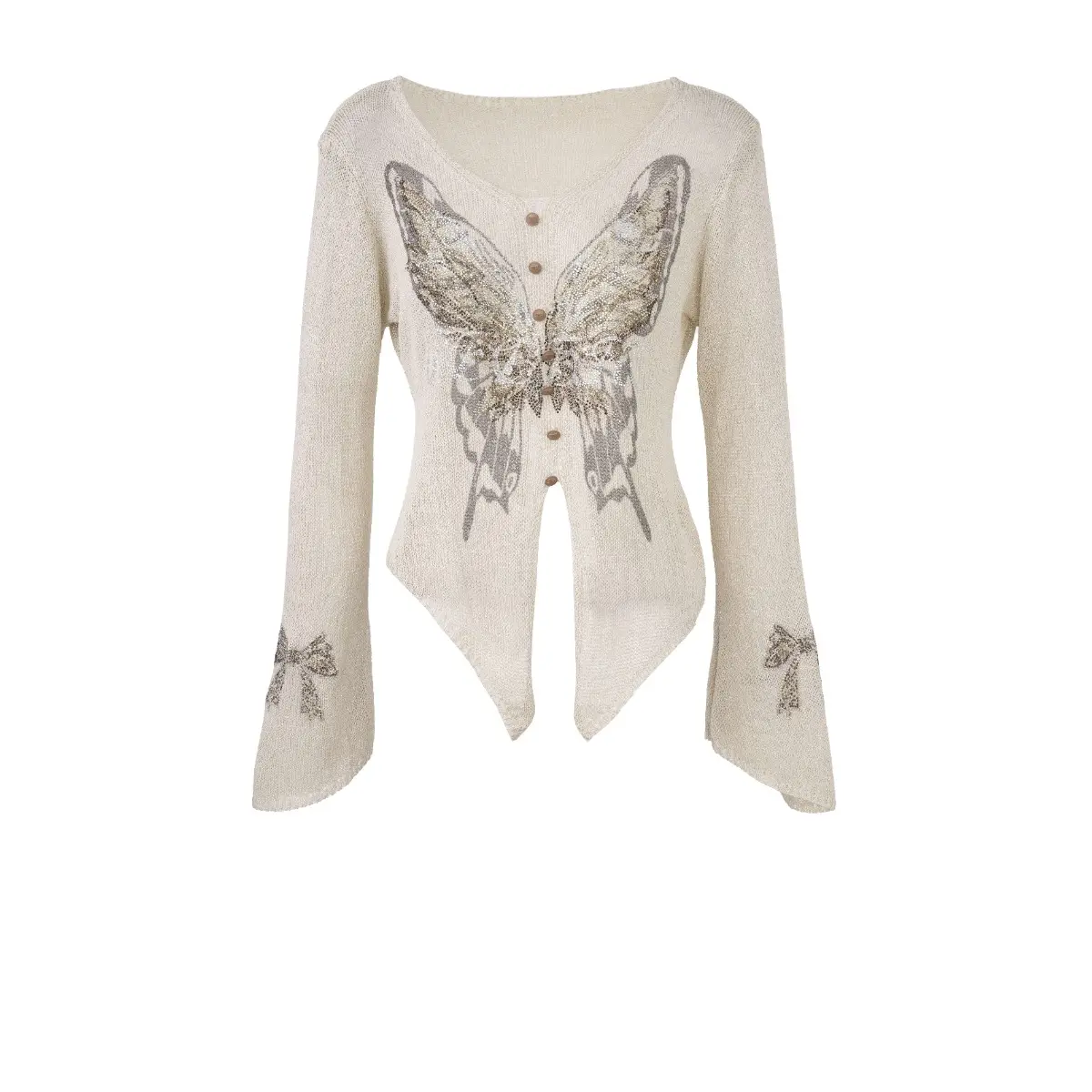 TCH—Light Luxury,Unisex Outfit,New Arrival Rhinestone Women's Butterfly Diamond Tee - Soft Stretch Relaxed Crew Tee, Long Sleeve, Four Season Comfort Fit, Casual Wear | Crew Neck Tops | Date | Commuter