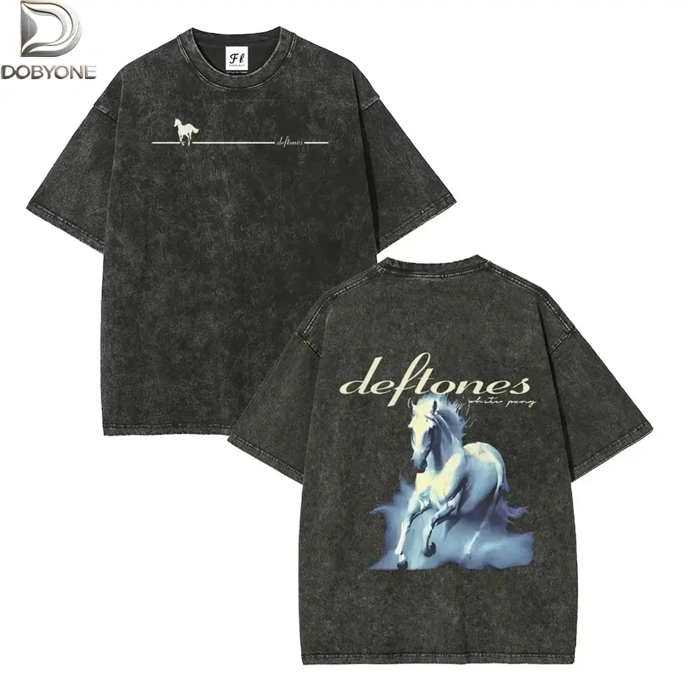DOBYONE Unisex Retro Limited Vintage Deftones Tour Washed T-Shirt, Rock Band WHITE PONY Oversized Size Heavy Washed Cotton Tee, 90s Grunge Gothic Punk Y2K Rock Merch