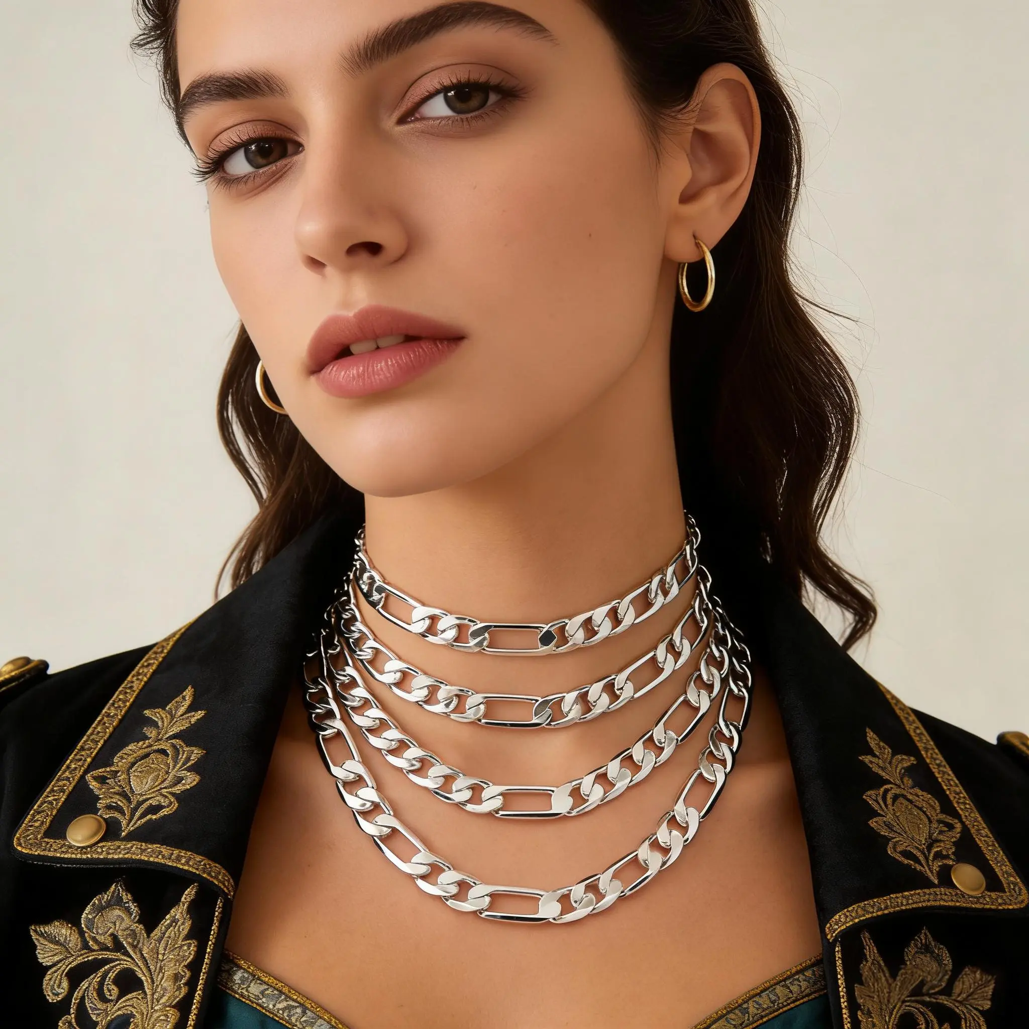 Figaro Link Chain Necklace for Men & Women, Plated Metal Stylish Accessories, Hypoallergenic and Tarnish-Free Gift for Special Days, Unisex Names, Cuban