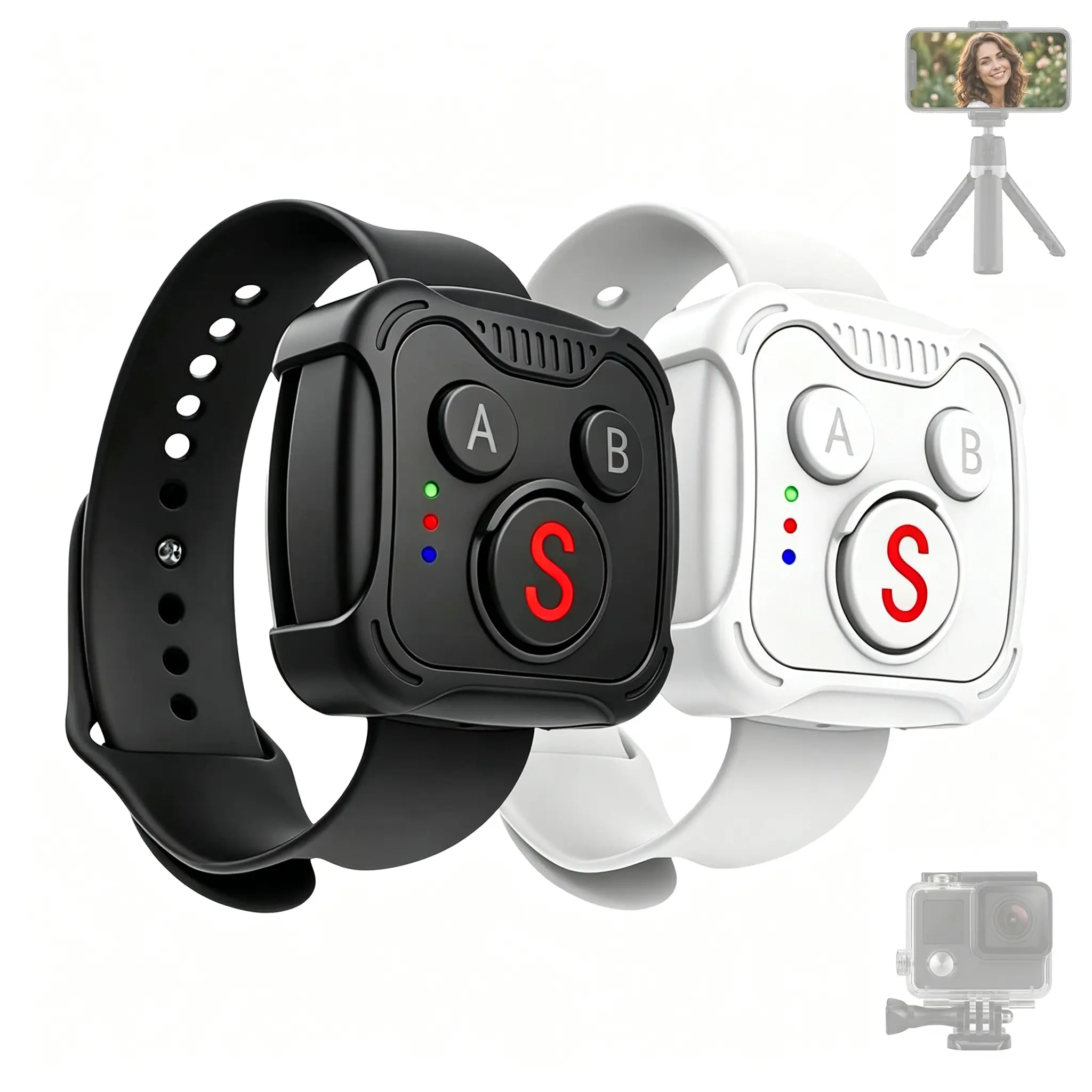 Plastic Wireless Wrist Action Camera Remote Controller, 4-in-1 Bluetooth Shutter Remote with 33FT Range & Long Standby, Compatible with DJI Action, GoPro Hero 9-13, Insta360 X3-X5, iPhone & Android