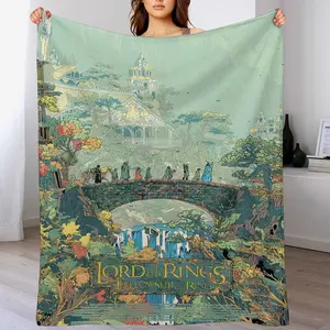 Lord Of The Rings Theme Flannel Blanket ， Middle Earth Fantasy Blanket  - Argonath Pillars, Gondor White Tree & Narsil Sword, Eye of Sauron Starry Night Design,  Perfect Gift for Fantasy Fans & Movie Lovers