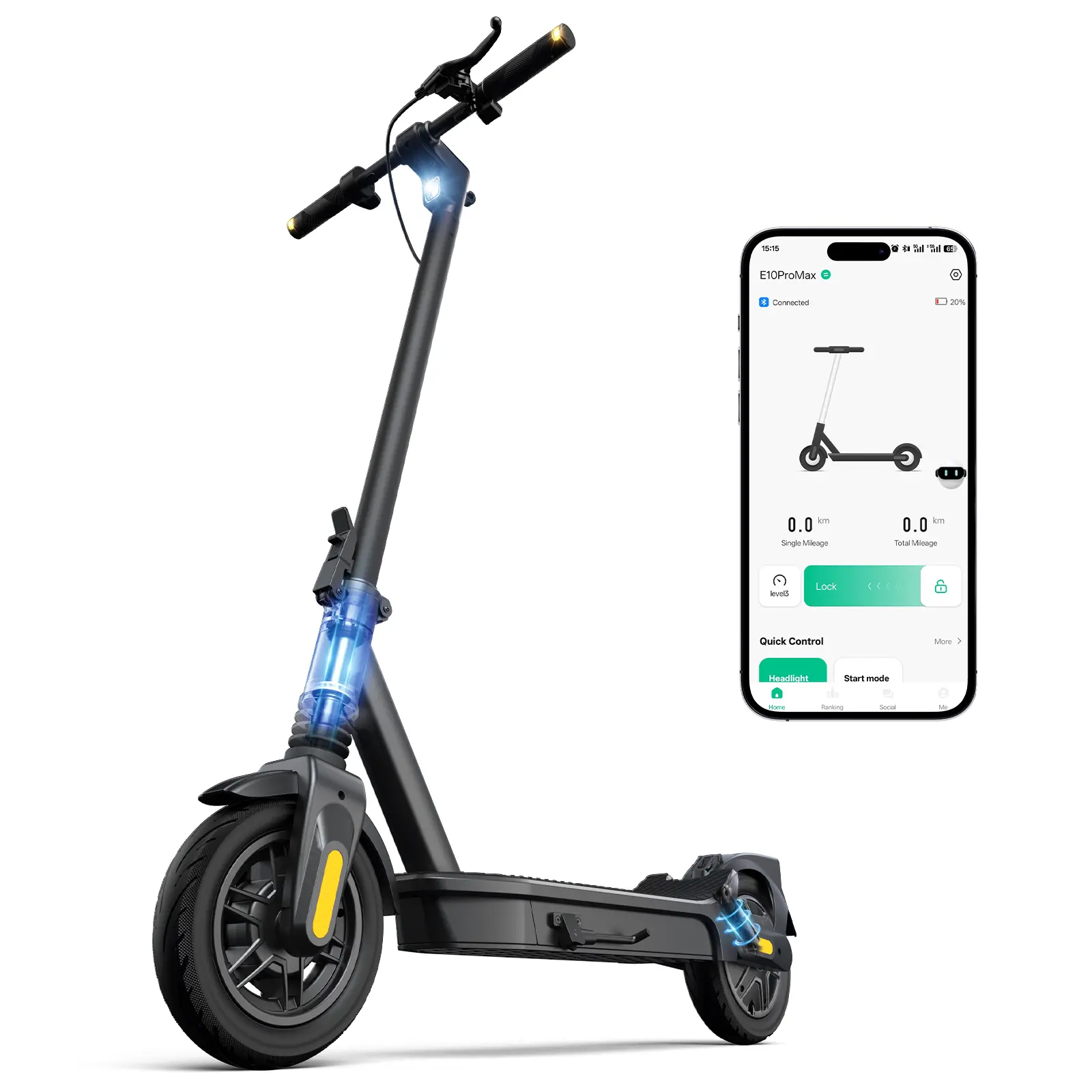Adult Electric Folding Scooter - 1000W Motor, 10in Tires, 20MPH Max Speed, App-Enabled, Single Brake, Portable Neon Black, Battery Level Display - Ideal Father's Day Gift (Sports & Outdoor Fitness Equipment) Summerwins Deals, Speedometer, Foldable, Multif