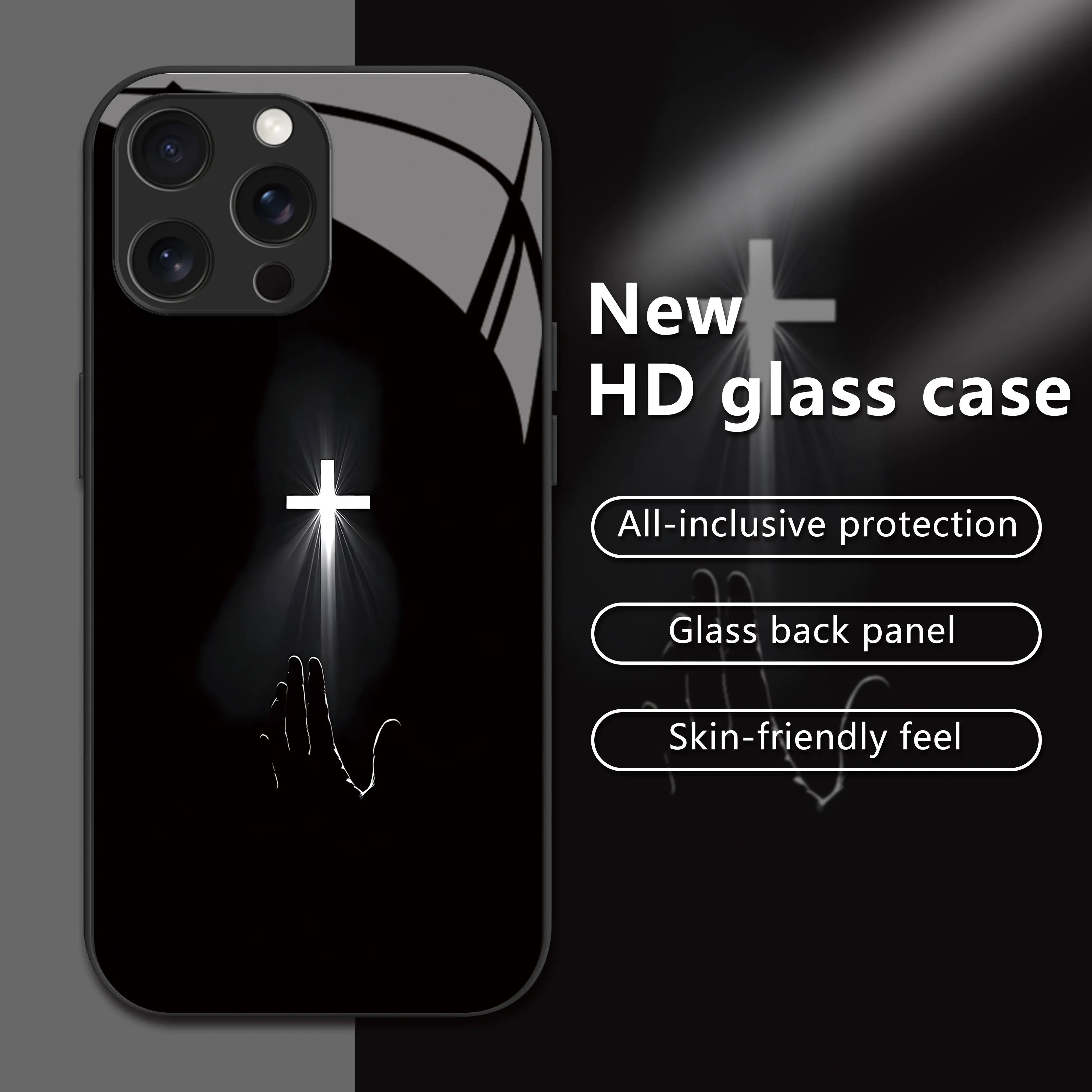 Hope Light Cross Phone Case for iPhone 17 Air 16/15/14/13/12/11 Pro Max Samsung Galaxy S25/S24/S23/S22/S21/S20/S10/Note9/Note20 Ultra FE A Series High Definition Glass Full Protective Cover with Comfortable Touch