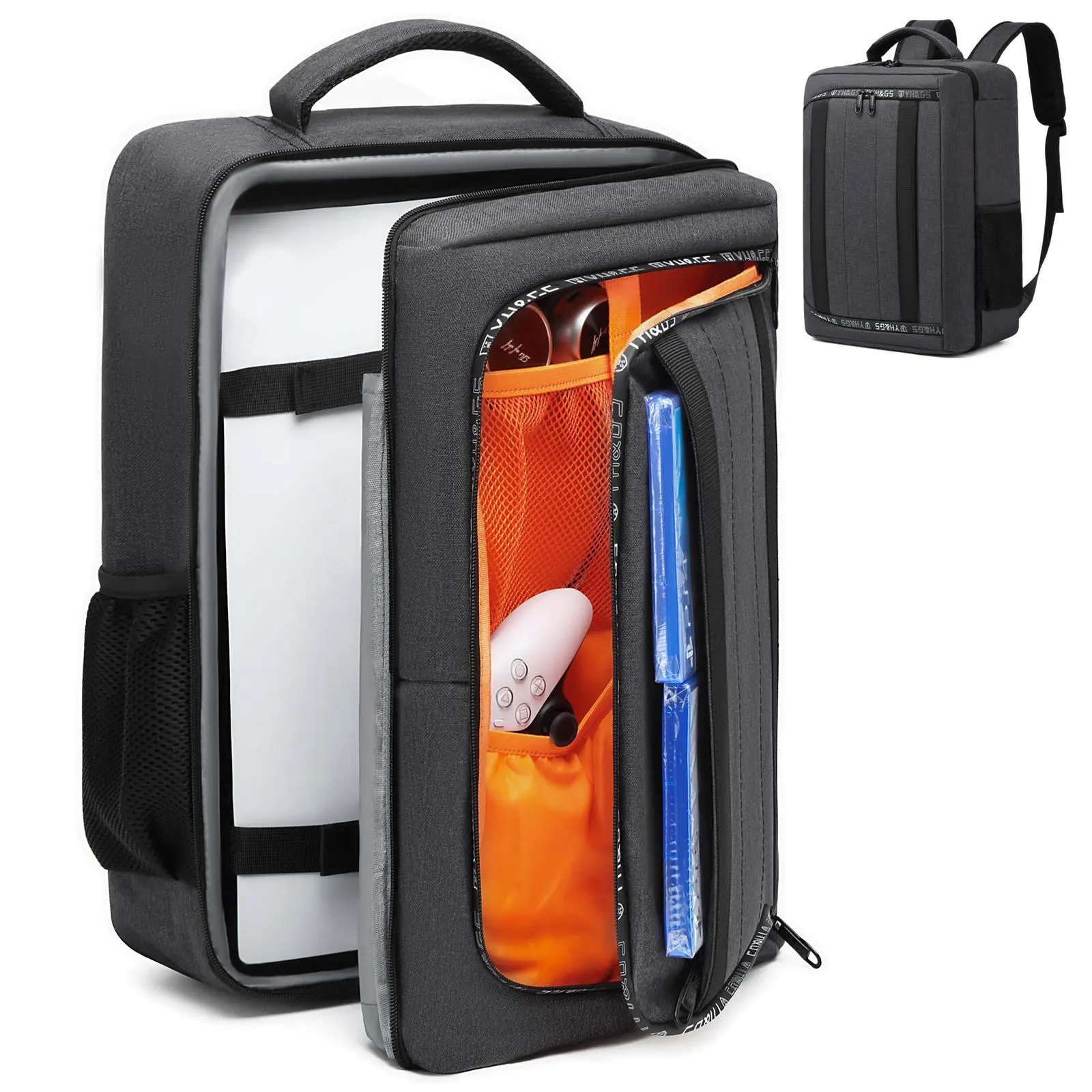 PS5 Game Console Backpack, New Thick Shock-Absorbing Padding Drop-Proof Design, Compartmentalized Storage for Controller, Headset & Accessories, Portable Travel Carry Bag