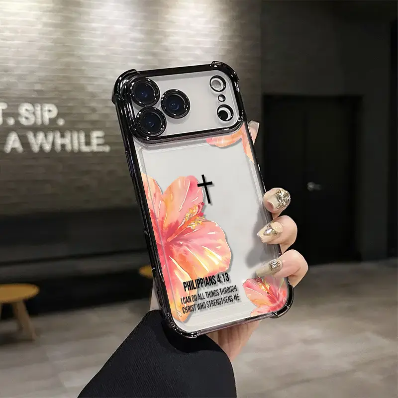 Bible Verse 4.13: Floral TPU Case for iPhone 17-11 Pro Max Air 13-12 Plus, Shockproof Full Camera Protection, Crystal Clear Silicone Cover with Anti-yellowing Technology & Crystal Lights
