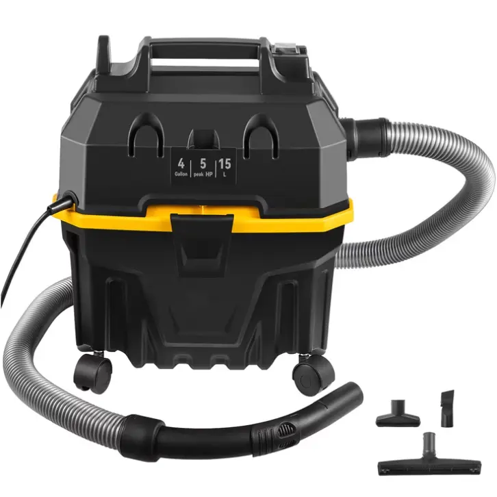 SKYSHALO Wet Dry Vac, 4 Gallon, 5 Peak HP, 3 in 1 Shop Vacuum with Blowing Function, Portable with Attachments to Clean Floor, Upholstery, Gap, Car, ETL Listed, Black/Orange