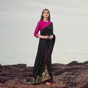 INDIAN DESIGNER COTTON JAQUARD SILK WITH JARI WORK SAREE WITH UNSTITCHED BLOUSE