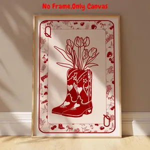 Cowboy Boots Pattern Unframed Painting, Unframed Art Print, Vintage Playing Card Pattern Wall Art for Room Decor, Wall Decor for Home Living Room Bedroom Office, Ornaments