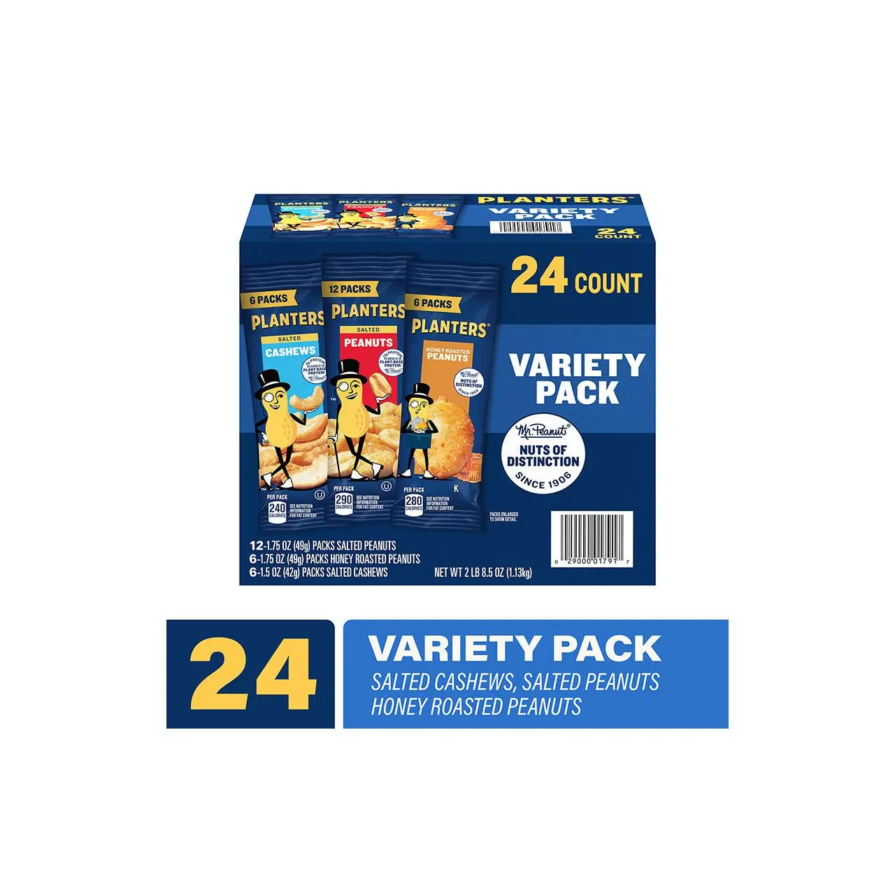 PLANTERS Peanuts & Cashews Nuts Variety Pack 1.7 oz, 24 Count