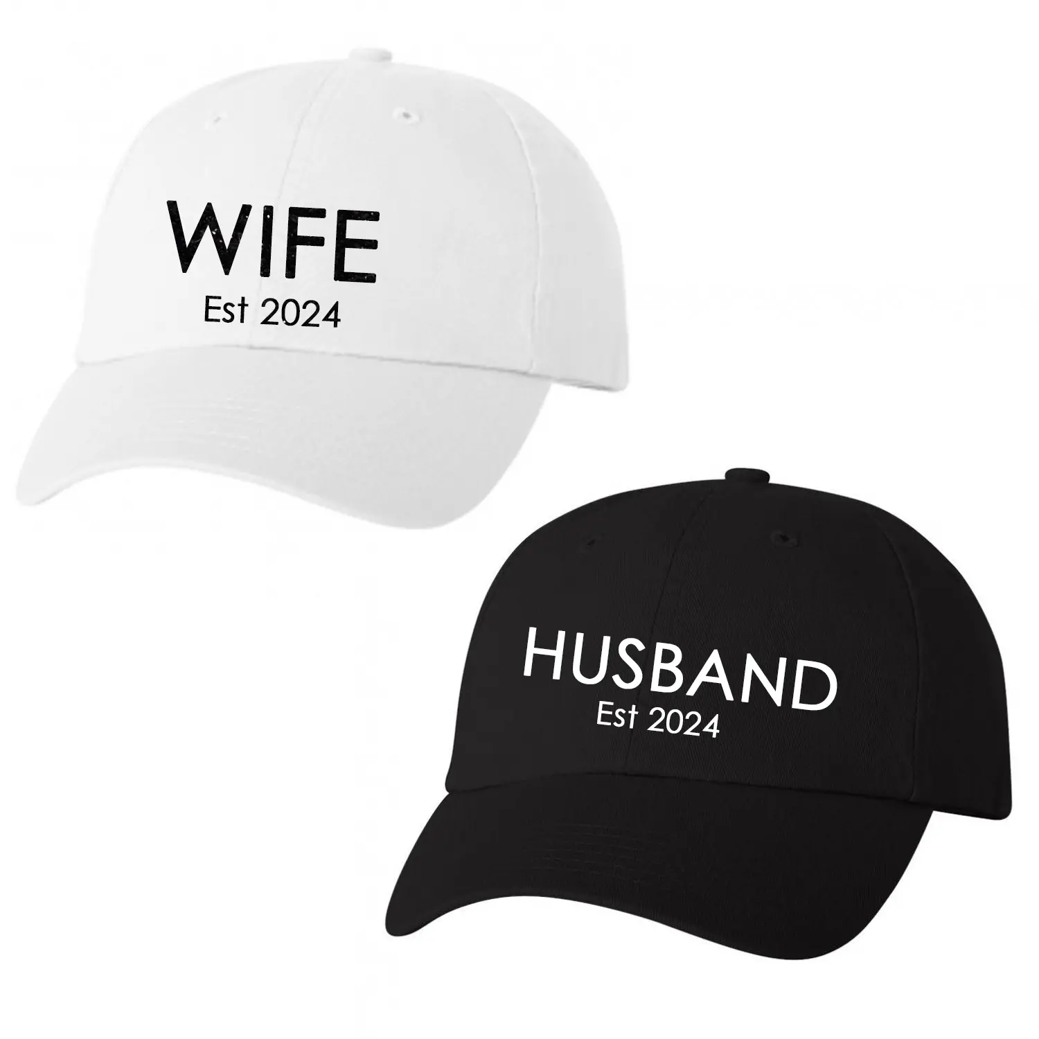 Wife Est 2024 & Husband Est 2024 Baseball Hats | Customizable | Wedding Gift | Vegas | Honeymoon | Bridal Shower | Bride | Newlyweds