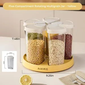 Rotating Grain Storage Jar, Five-Grain Rice Storage Container, Compact Divided Storage Box Ideal for home kitchens, features airtight moisture-proof design and transparent practicality. Perfect for organizing essentials and makes a thoughtful gift.