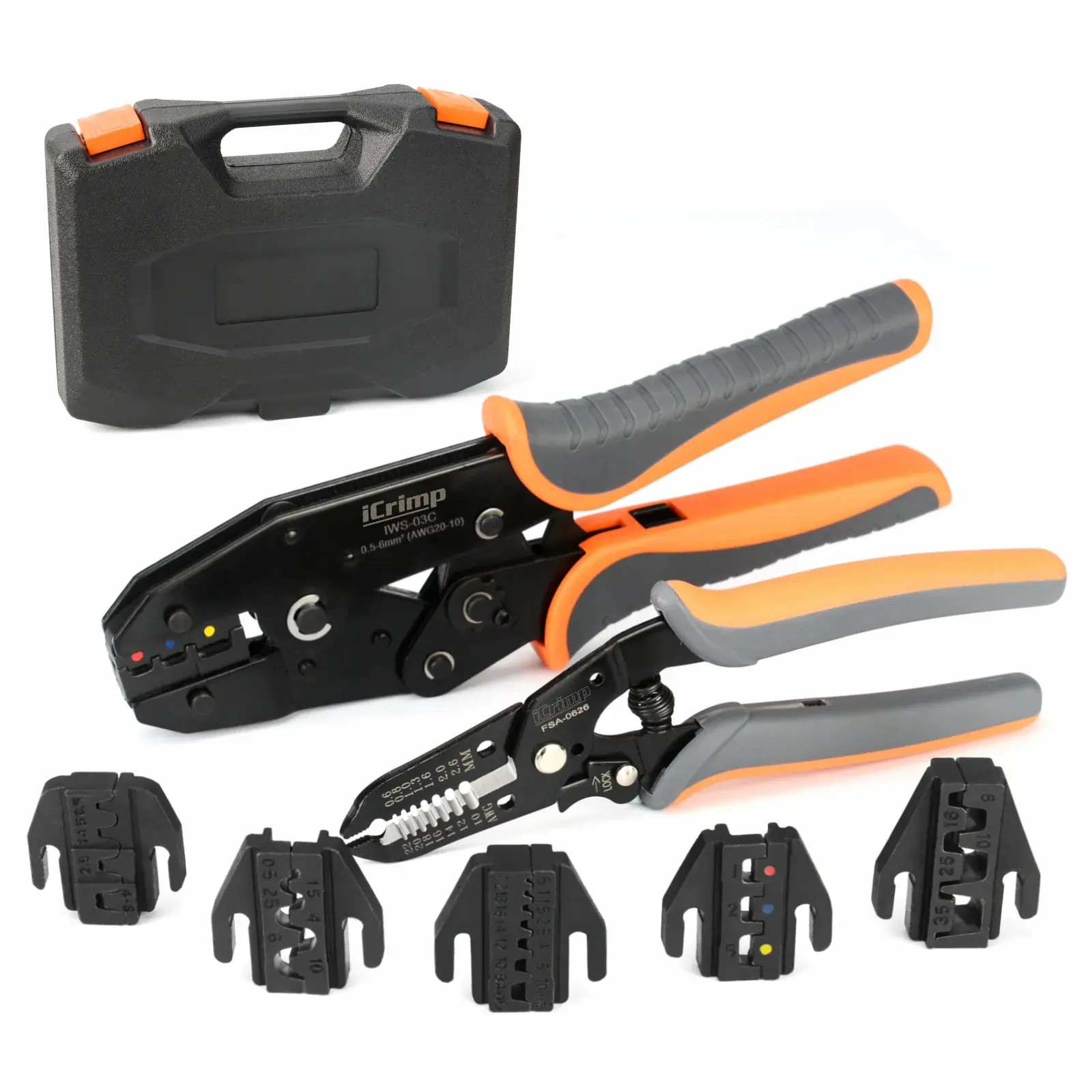 iCrimp 8PCS Ratcheting Crimping Tool Set for AWG20-2 Heat Shrink, Open Barrel, Insulated and Non-Insulated Ferrules