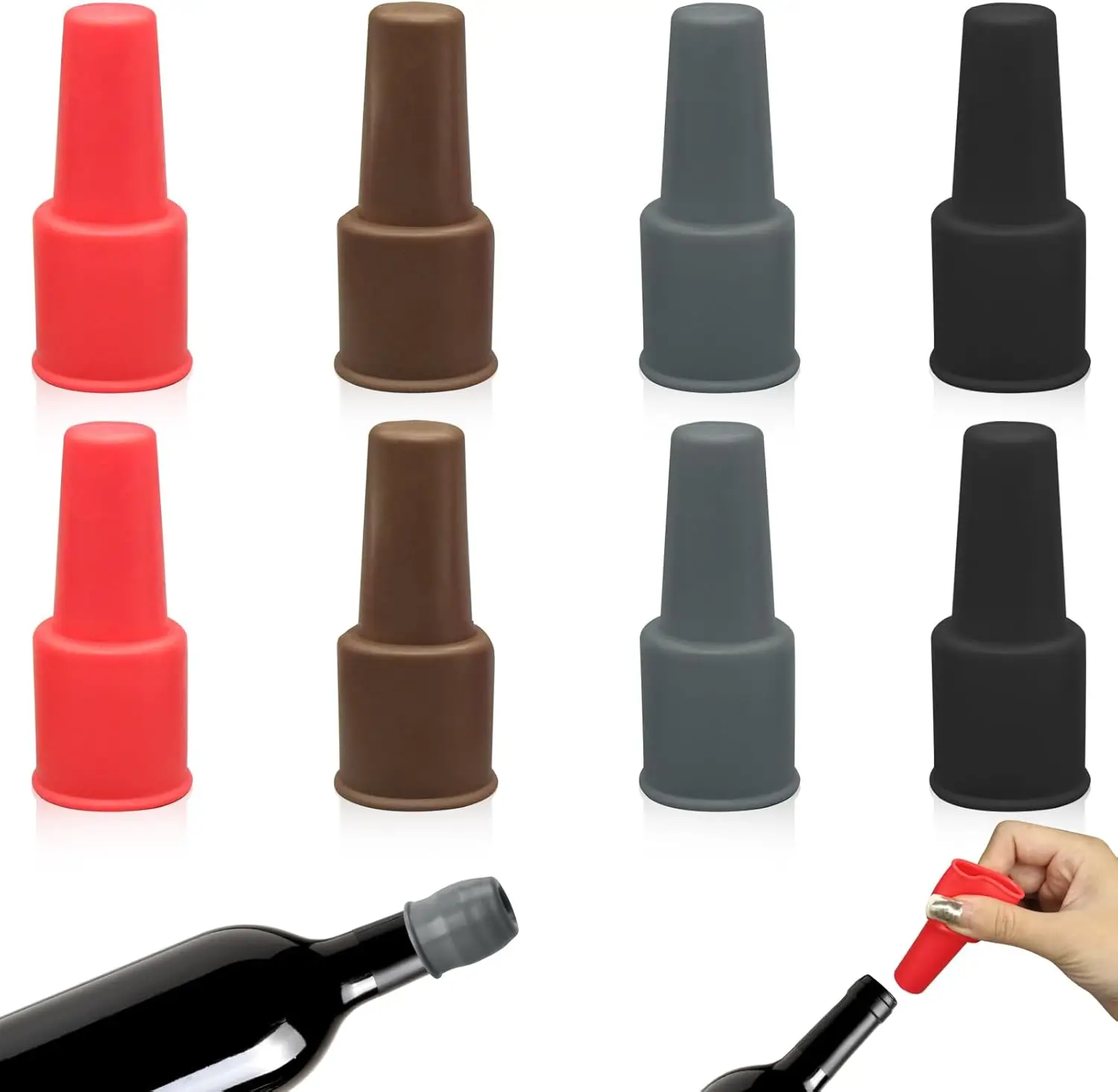 8Pcs Silicone Wine Stopper for Wine Bottles, Reusable Sparkling Wine Bottle Stopper, Silicone Wine Seal Stopper, Wine Bottle Cover Caps to Keep Wine F