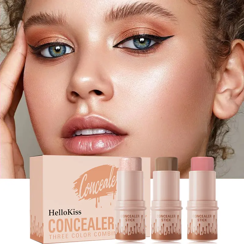 3PCS Makeup Stick Kit - Lightweight Long-Wear Cosmetic Set, Highlighter & Blush & Contouring Sticks,Portable Waterproof Concealer Kit for Natural Beauty Glow.