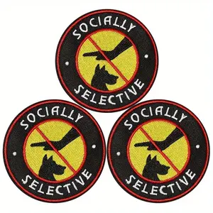Socially Selective Removable Patches, No Touching Dog Embroidered Design Logo Patch with Adhesive Backing for Ironing