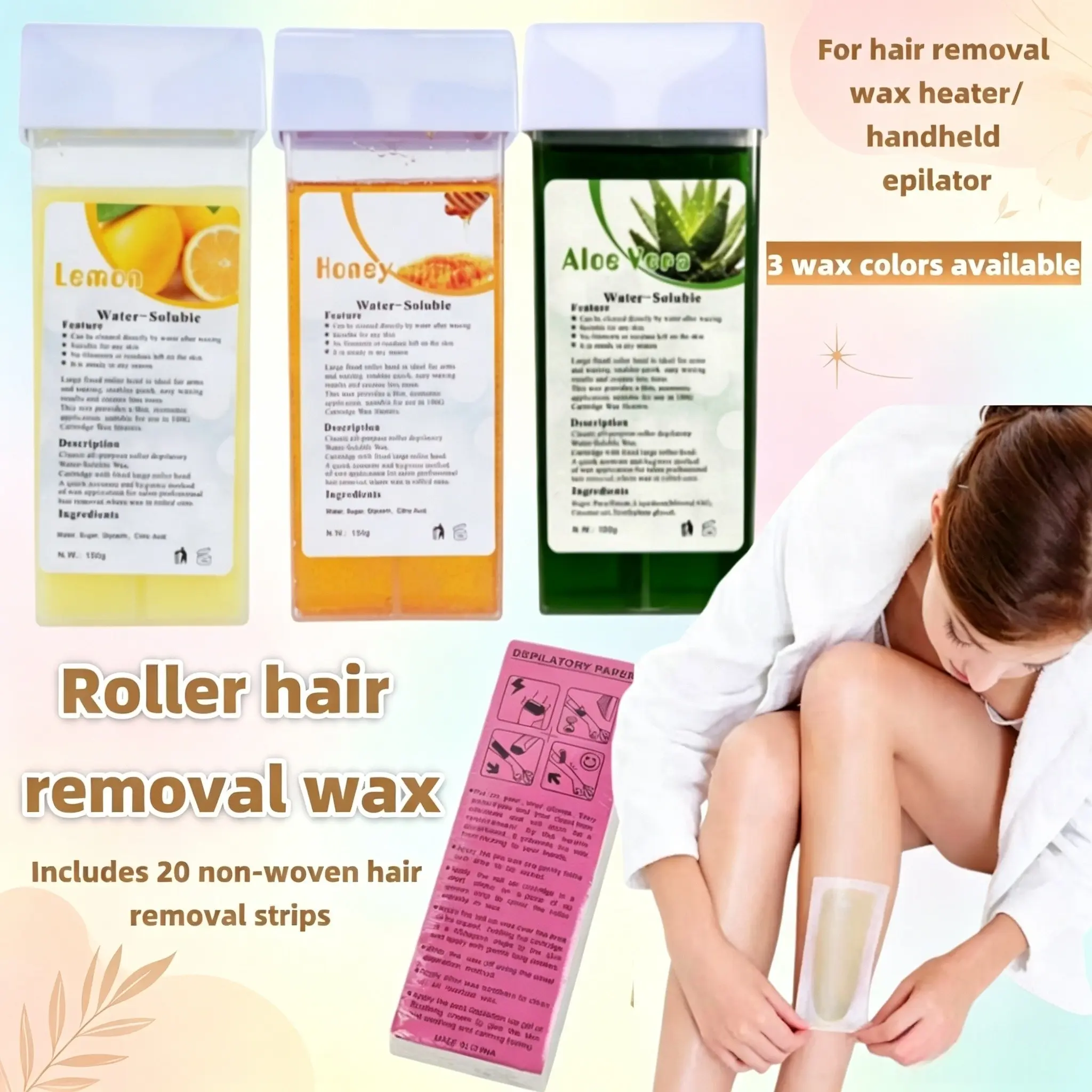 Hair Removal Wax Roll Paper, 150g Specialized Wax, Disposable Thick Non-Woven Wax Paper, Waxing Strips, At Home Waxing, Easy Hair Removal, Gentle Smooth, for Wax Heater, Handheld Remover, Body Care Cream