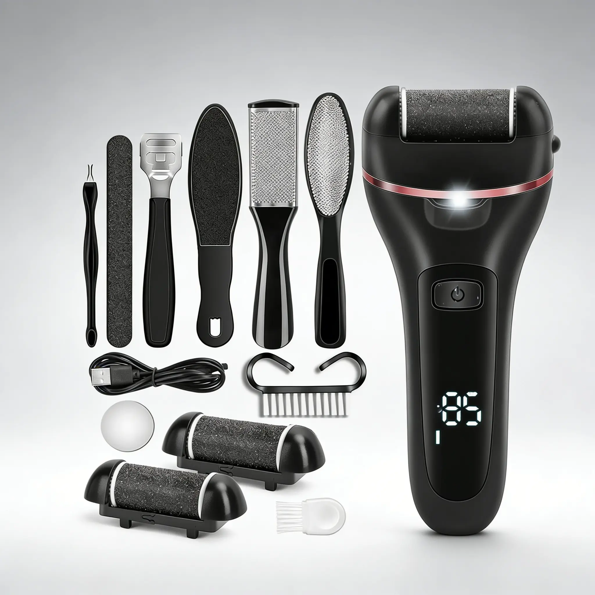 Electric Cordless Foot File Set, Simple Style Waterproof Digital Display, Suitable for Home Pedicure Cracked Heels & Foot Care, Pedicure Tool