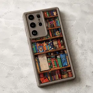 Fashionable Bookshelf Pattern Phone Case , Enhanced Camera Protection, Shockproof Skin-Friendly Touch Soft Cover for Samsung Galaxy S21 S22 S23 S24 S25 S26 Ultra Plus FE A13 A14 A15 A16 A17 A33 A34 A35 A36 A52 A53 A54 Note20Ultra