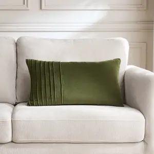 Lush Decor x Chuks Collins Pleated Groove Velvet Decorative Pillow Cover 14"L x 24"W Soft 100% Cotton with 100% Polyester Lining Elegant Design for Bed Sofa or Chair
