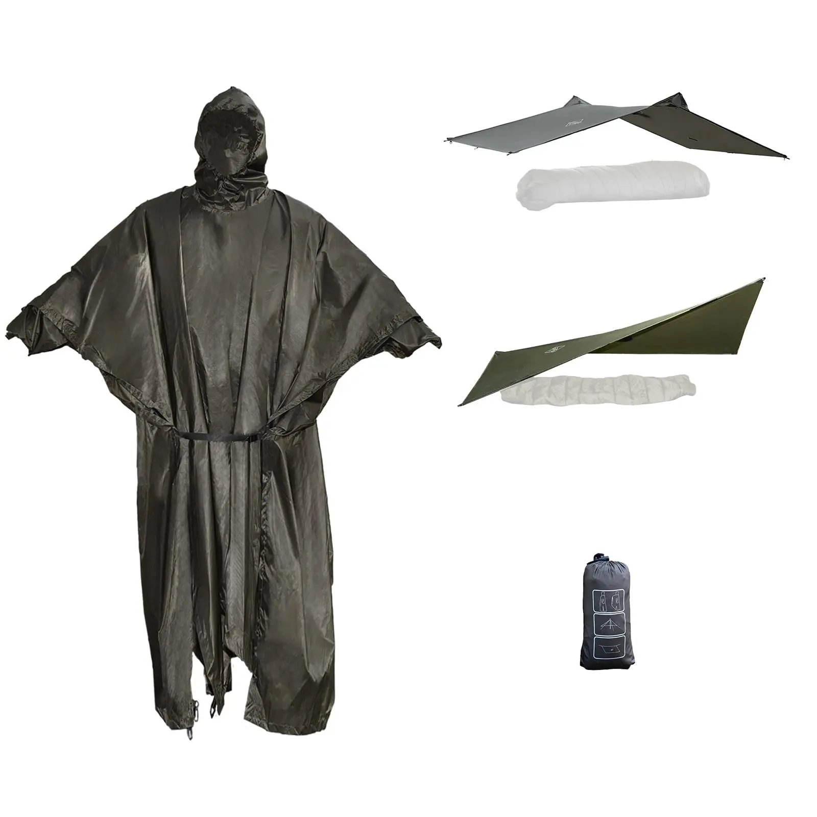 Onewind Hooded Waterproof Raincoat - 3000mm Silicone Coated Nylon, 10.5oz Lightweight Rain Coat, Full Body Coverage, Loose Armholes, Extended Cuffs, Packable with Sack, Unisex Hiking Backpacking Cover
