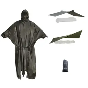 Onewind Hooded Rain Poncho w/ Extended Cuffs - 3000mm Waterproof Silicone for Backpacking, Hiking & Survival Shelter, Lightweight & Packable