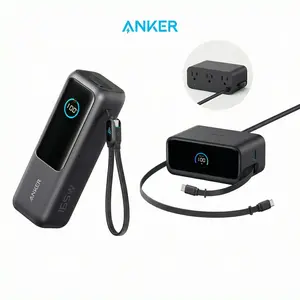 Anker Portable Laptop Power Bank with Built-In Cables, 25,000mAh High-Capacity Battery, Fast Charging for 4 Devices and Anker Nano Charging Station, 7-in-1 USB-C Power Strip, 2.3 ft Anker InstaCord Retractable Cable, 3 USB-C, 1 USB-A, 3 AC,