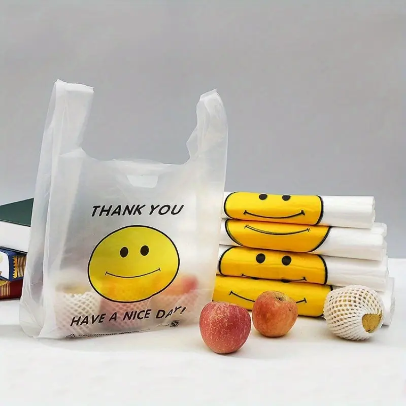 50pcs Takeout Doggy Bag Clear Package Bag Hand Vest Bag Fruit Bag Takeaway Bag Supermarket Shopping Food Cargo Plastic Bag Grocery Store Bags