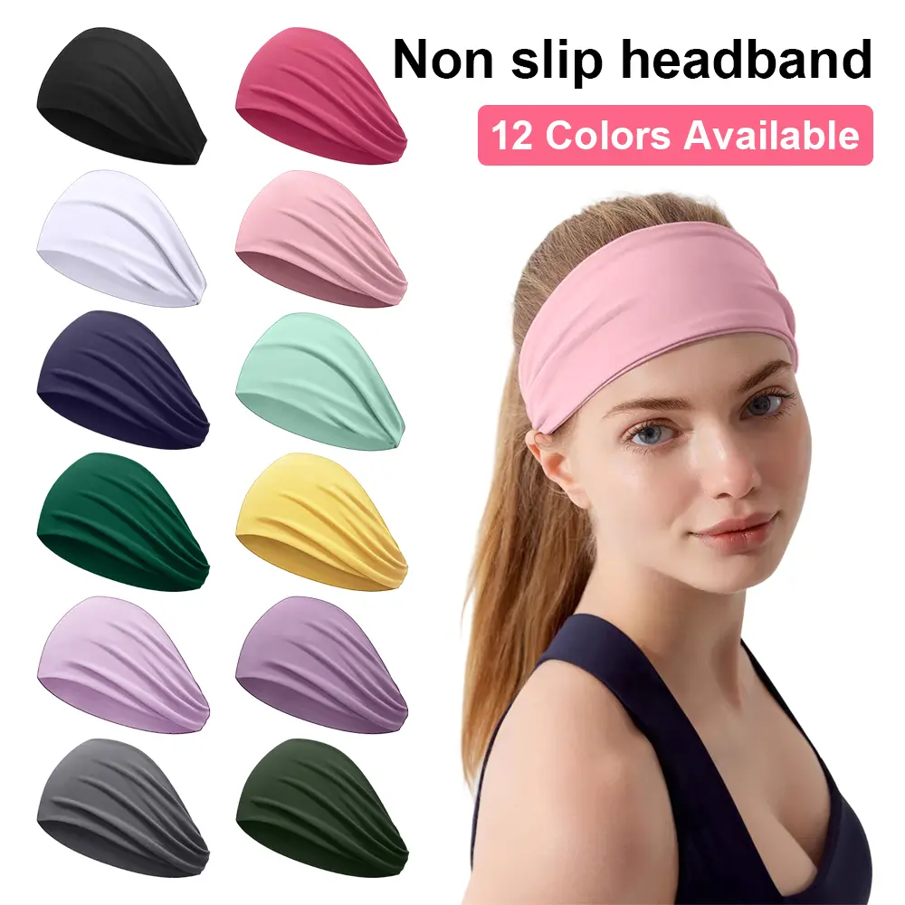 Women's Elastic Anti-Slip Headbands (12 Pcs) - Female Fitness Enthusiast Headwear, Sweat-Absorbing, Breathable, Reusable, Keeps Head in Place for Home Fitness, Yoga, Elastic Headband, Comfortable