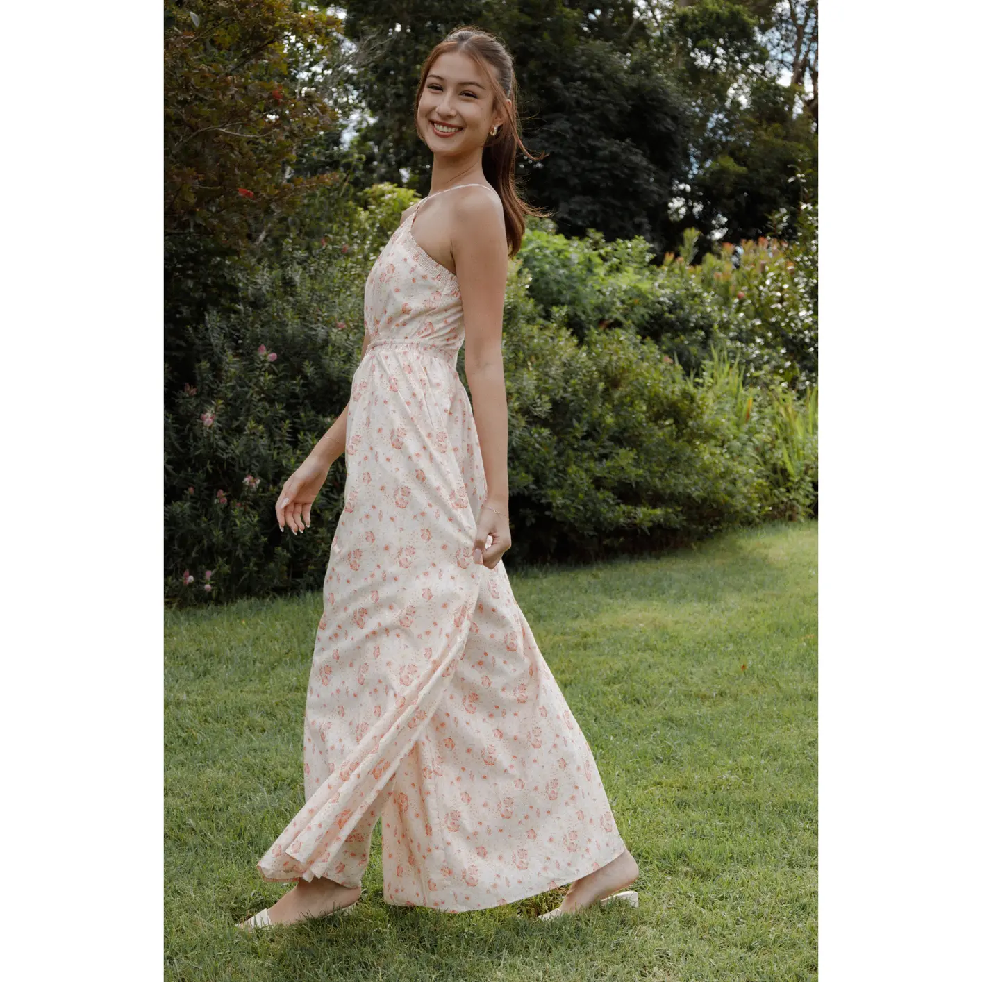 Madeira Jumpsuit - Peach Ditsy Floral
